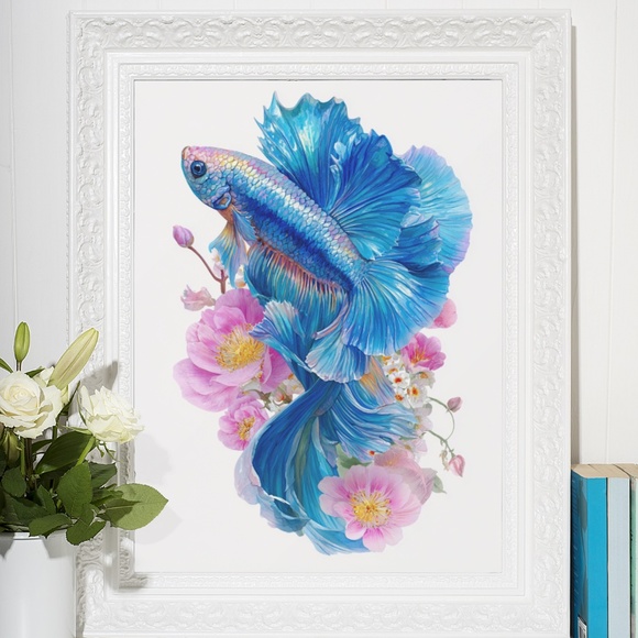 Watercolor Betta Fish with Flowers Wall Art Print Unframed - Enchanting Aquatic - Picture 6 of 6